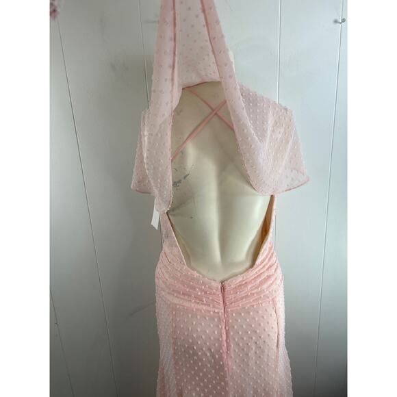 Katie May Blush Pink Flutter Sleeve Dot Chiffon Midi Dress Size M - Picture 11 of 12